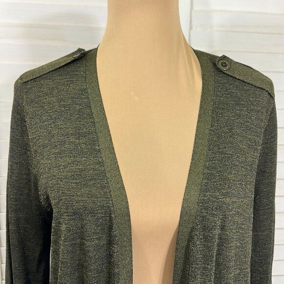 Chico's Cardigan Duster Size 2 Large Size 12 Mix Stitch Olive Green Lightweight - Picture 4 of 16
